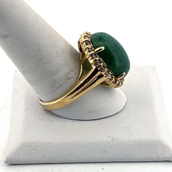 Estate Sterling Silver 925 Green Jade Oval Halo Ring Size 11 Gold Vermeil 9.1g - Picture 2 of 8